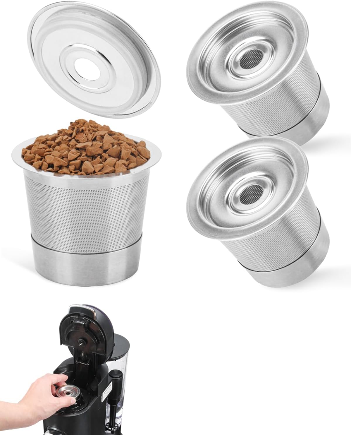 3 Pack Reusable K Cups and Coffee Pods for Ninja Coffee Maker PB051 & CFP101/PB041-304 Stainless Steel K Cups Coffee Filters - Accessories for Ninja Single Serve and Dual Brew Coffee Maker