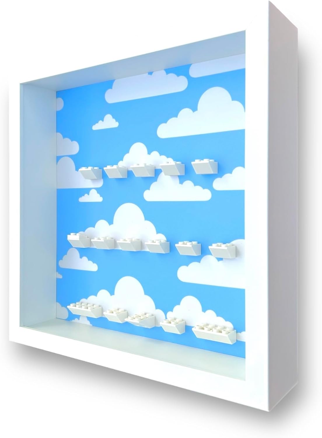 FRAMEPUNK Minifigure Display Case - for LEGO The Simpsons Minifigures Series 1 71005 or 2 71009 - Wall Mount or Free Stand - Deep for accessories - Removable Front - Clouds - White Case