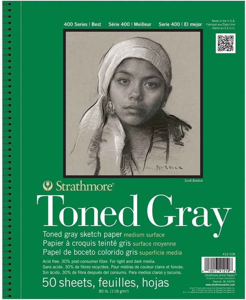 Strathmore toned Sketch Spiral Paper Pad 5.5-inch x 8.5-inch,Gray