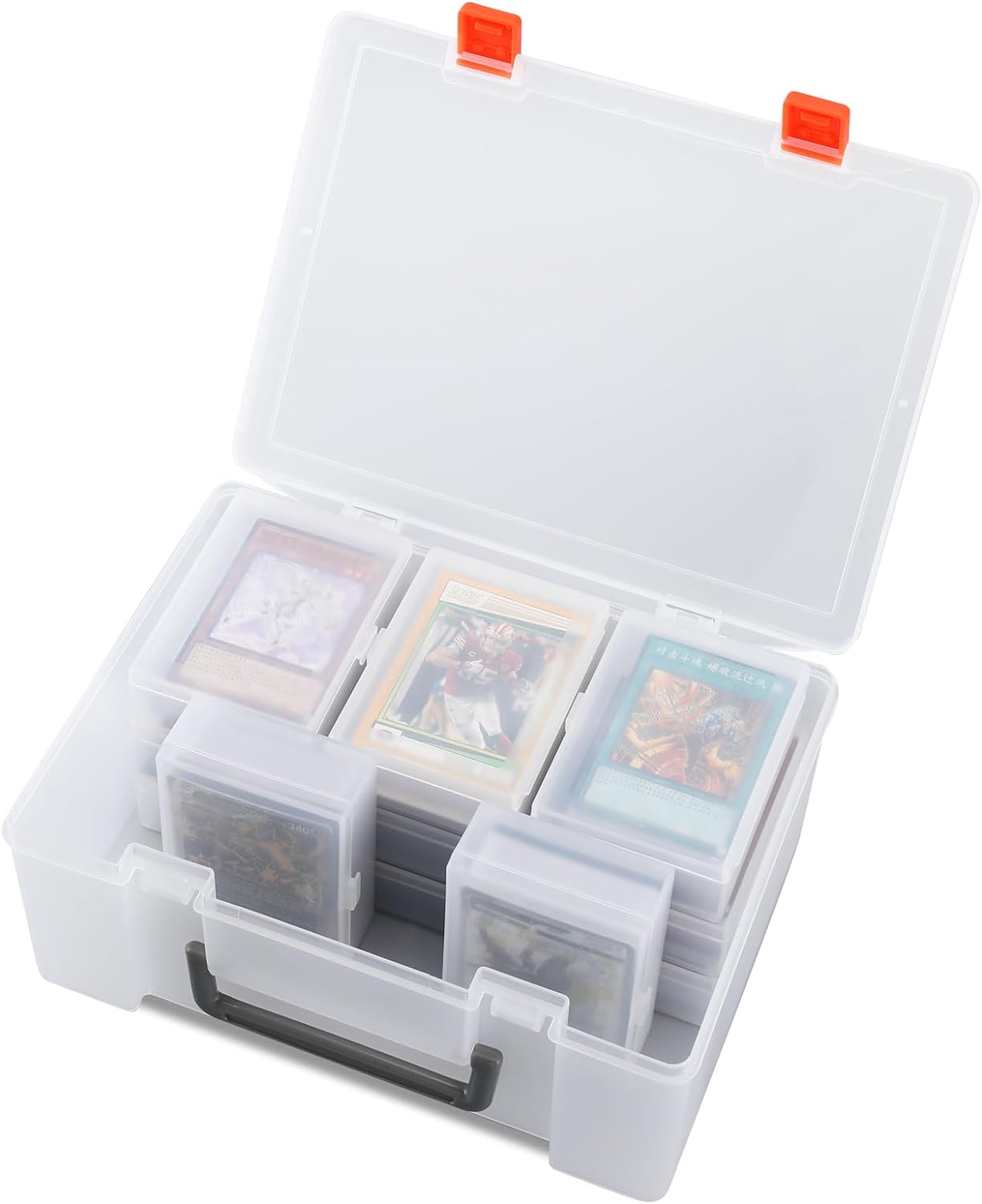 Saichotoy Trading Card Storage Box - Card Case Holder Organizer 800+ Compatible with Pokmeon, MTG, Yugioh, TCG Cards with 11 Individual Deck Box Each Holds 70 Cards (Clear)