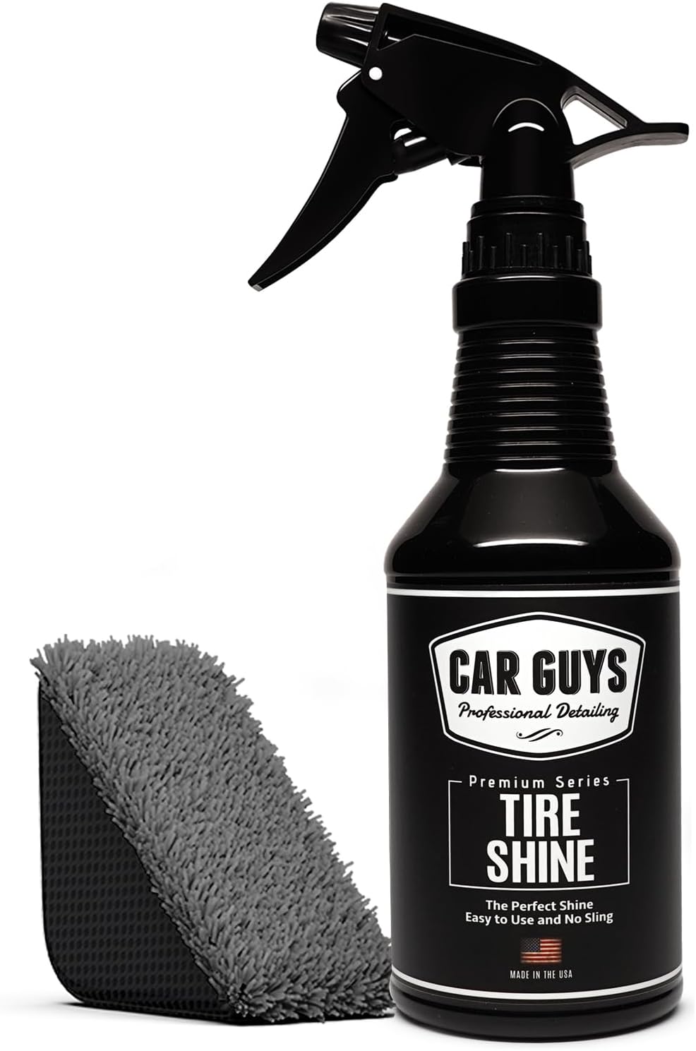 CAR GUYS Tire Shine Spray | High Gloss & Satin Finish | Non-Greasy, UV Protection, Long-Lasting, Quick Drying | Dressing for Black Tires, Wheels, & Rubber | 18oz Kit with Applicator Pad