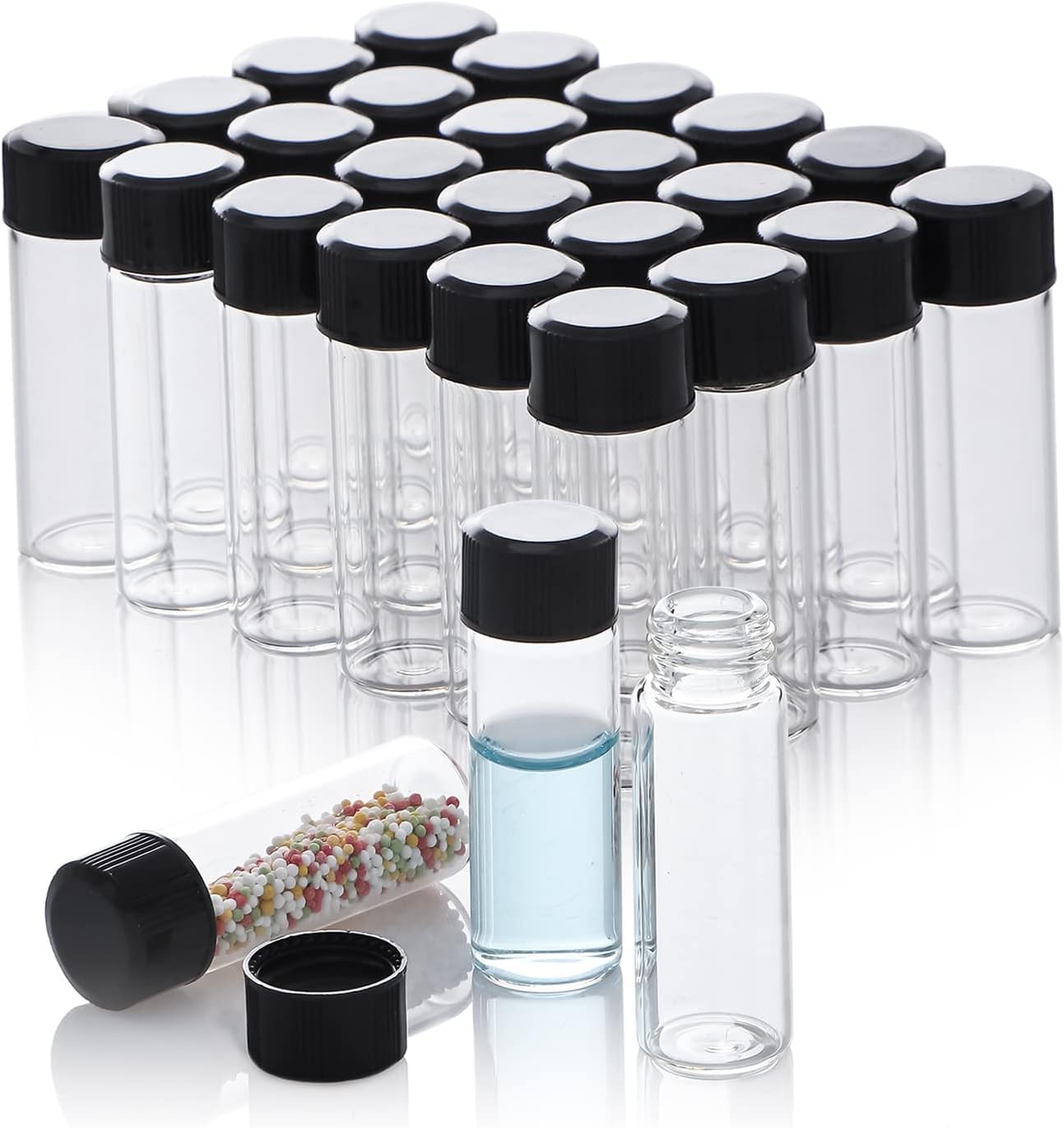 50 Pack 10ml Glass Vials with Screw Caps Lab Clear Liquid Sample Vial Bottles for Essential Oil, Perfume, Meds, Reagent, Anointing Oil