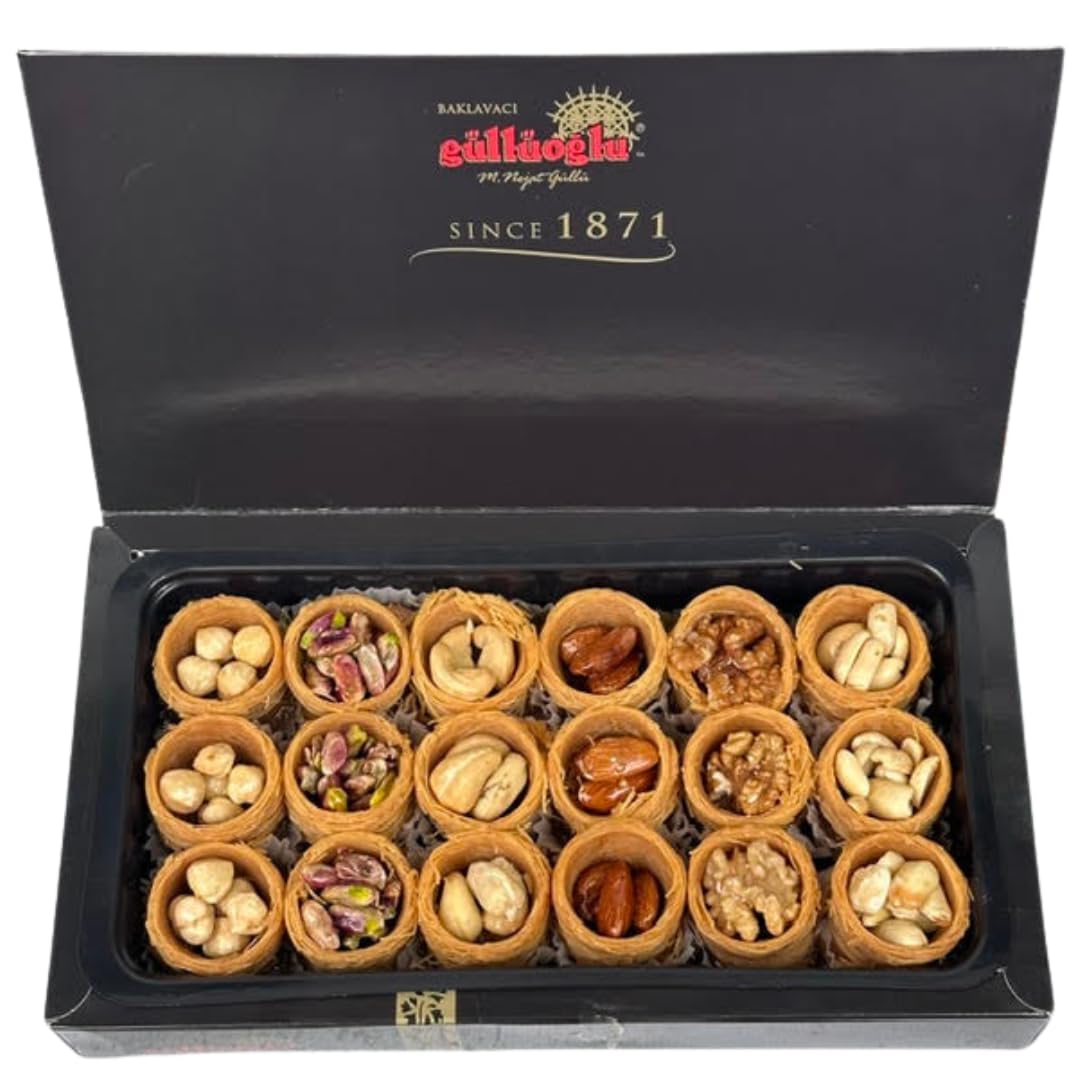 Gulluoglu Bird's Nests Baklava (Osh El Bulbul), 18 pieces 1.29lb - 585gr (Assorted) Daily Fresh Shipment From Istanbul/Turkey Gulluoglu Traditional Baklava