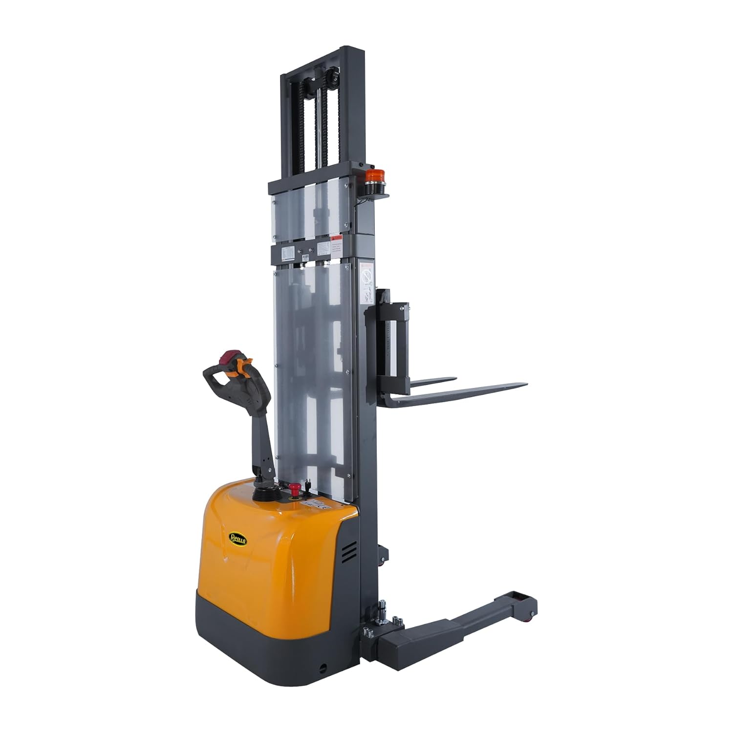 APOLLO Full Electric Stacker Powered Straddle Forklift 3300 lbs Capacity 98'' Lifting Height with Adjustable Forks and Legs Material Lifter