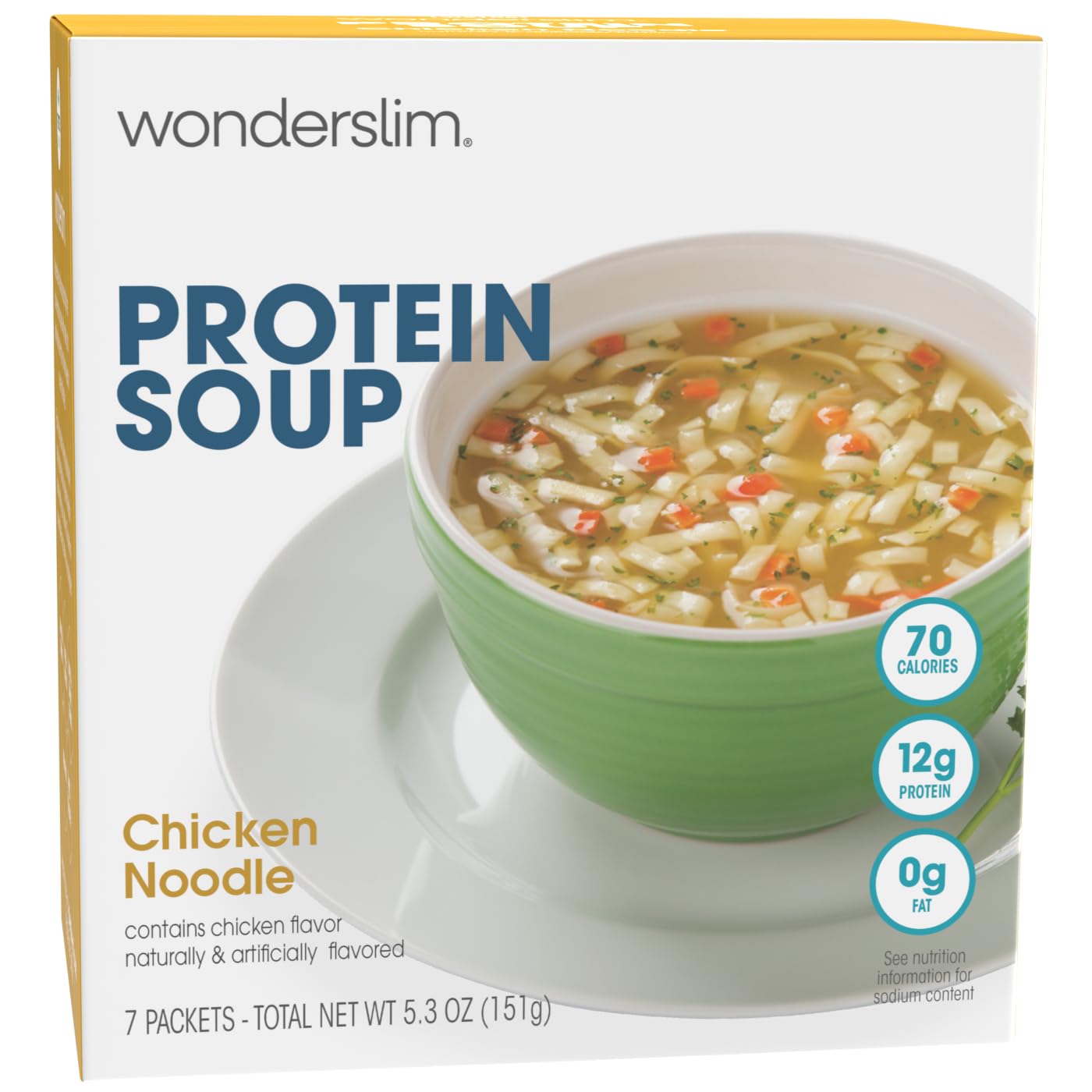 WonderSlim Protein Soup, Chicken Noodle, 70 Calories, 12g Protein, No Fat, Low Carb (7ct)