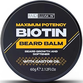 Hair Illusion Maxium Potency Biotin Beard Growth Balm | For Mens Beard Mustache Growth. Softening & Condition Beard with Castor Oil for Beard Conditioning and Shine.