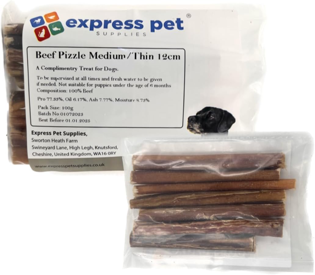 Express Pet Supplies 12cm Medium and Thin Pizzle 70-100g (minimum 6 pizzles) 100% Natural Dog Treat Chew