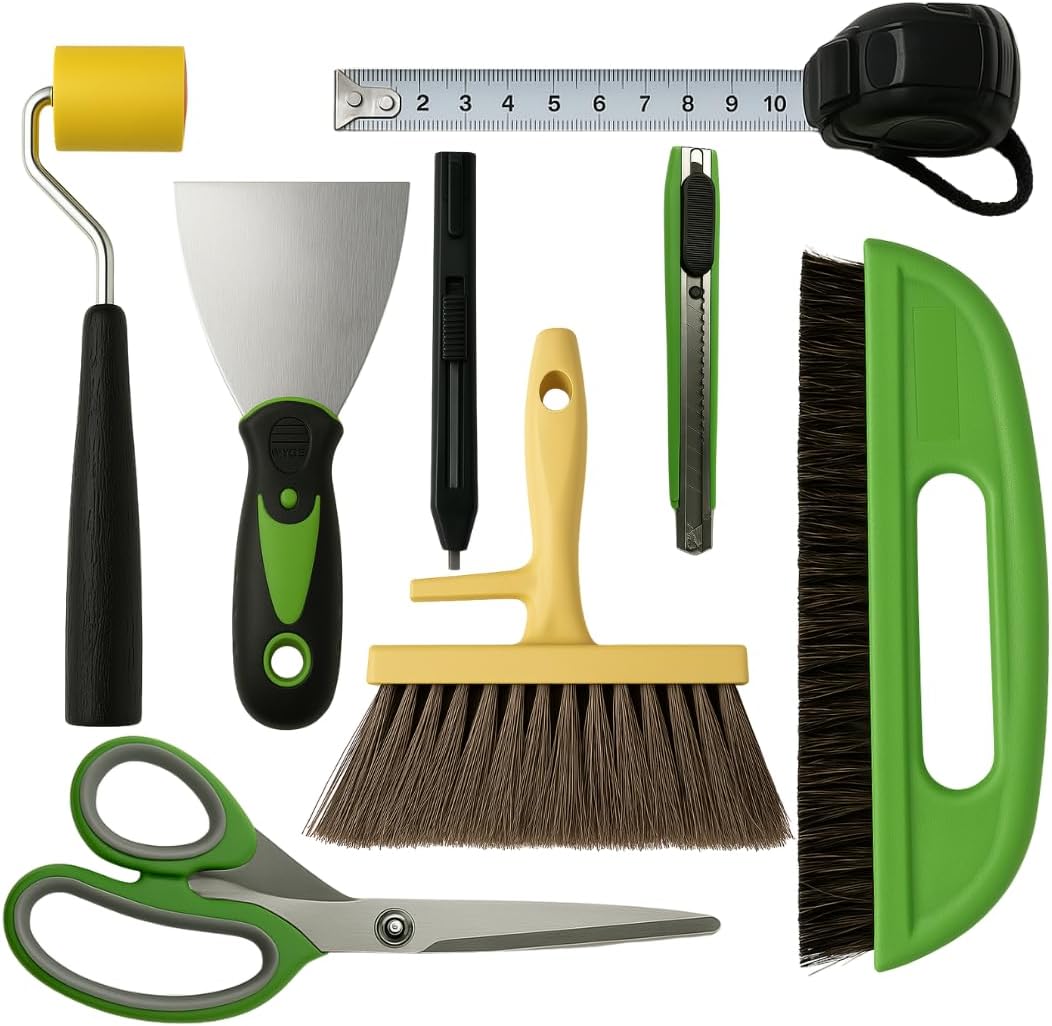 Tsekouri Wallpaper Paste Kit - Set Includes 8 Piece Wallpaper Kit Containing Wallpaper Paste Brush and Smoother, Wallpaper Seam Roller, Wall Paper Scraper Tool, Wallpaper Cutter & Measuring Tape