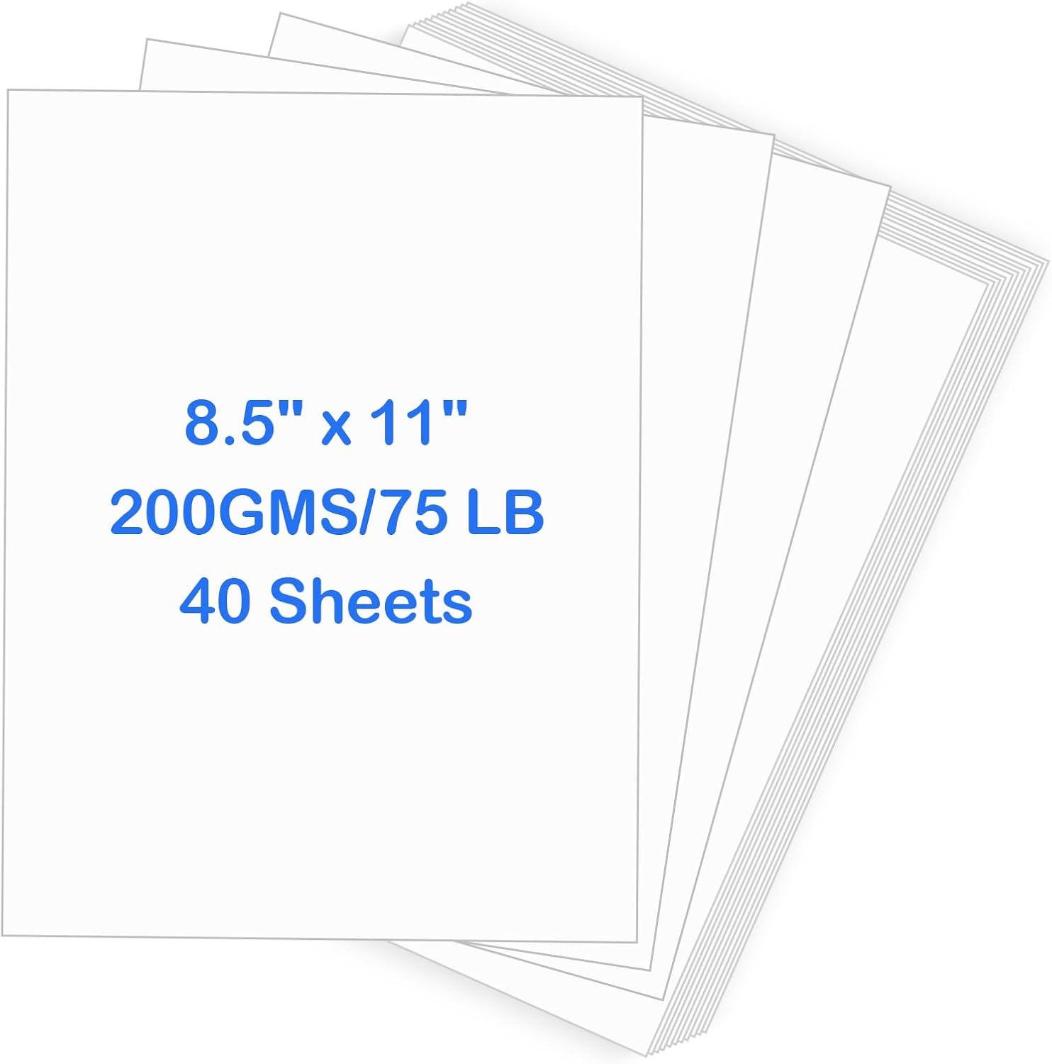 White Cardstock，40 Sheets Heavy Cardstock, 8.5" x 11" Thick Printable Cardstock, 75 lb /200gsm Cardstock Paper for Invitations, Business Cards, Postcards, Crafts, Art, Wedding, DIY Cards