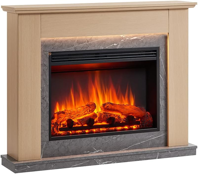 FLAMME Valenza 44" Natural Oak Electric Fireplace Suite with Surround and 2kW Heater