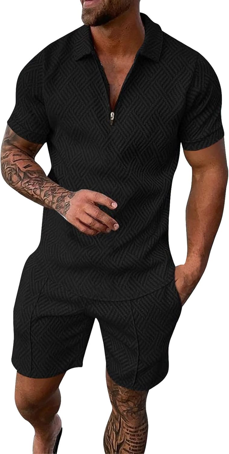 Men's Short Sleeve Polo Shirt & Shorts Set 2 Piece Summer Tracksuit Short Sleeve Polo Shirt and Shorts Set Casual Sport Suit Jogger Suit Exercise Fitness Sportswear Sweatshirts Sales Clearance