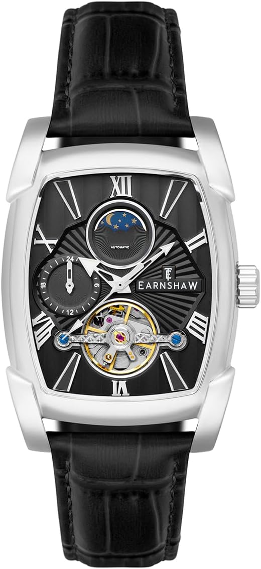 Thomas Earnshaw Men's 37mm Heritage Kensington Multifunction Automatic Watch with Leather Strap ES-8296