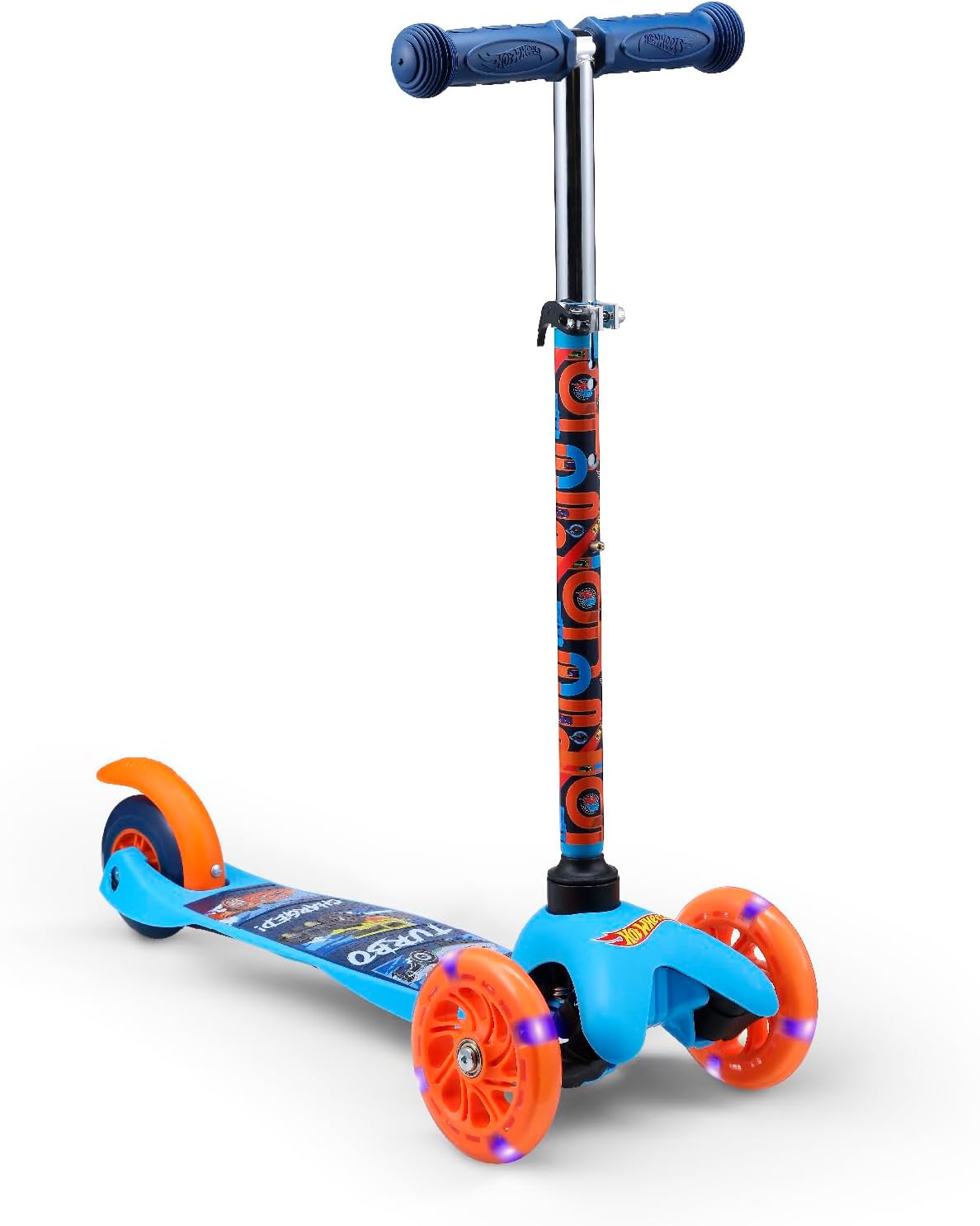 Hot Wheels Self Balancing Kick Scooter with Light Up Wheels, Extra Wide Deck, 3 Wheel Platform, Foot Activated Brake, 75 lbs Limit, Kids & Toddlers Girls or Boys, for Ages 3 and Up