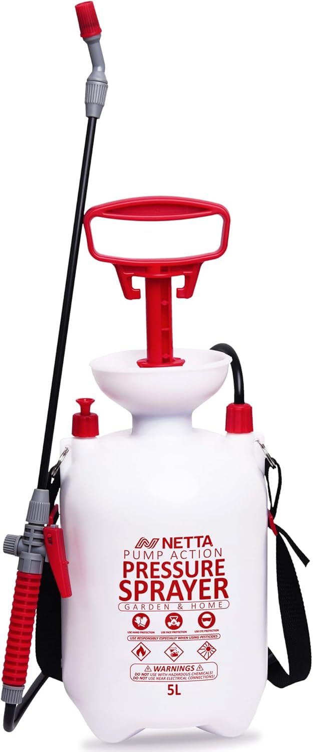 NETTA Garden Sprayer 5 Litre Pressure Pump Sprayer for Weed Killer, Patio Cleaning, Fertilizer, Pesticides, Fungicides, Water Car Cleaning- 5L