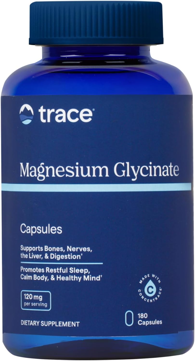 Trace Minerals Magnesium Glycinate Capsules | 120 mg Magnesium Supplement | 180 Count