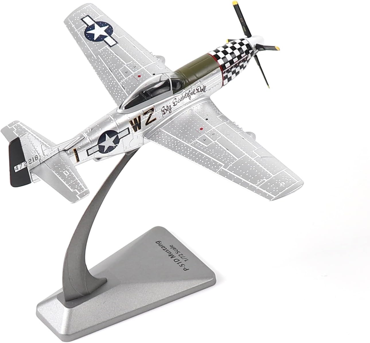 P51-D Mustang 1/72 Metal Airplane Model Kit with Stand WWII Diecast Fighter Model Vintage Prebuild Military Aircraft Collection for Display or Gift (Big Beautiful Doll)