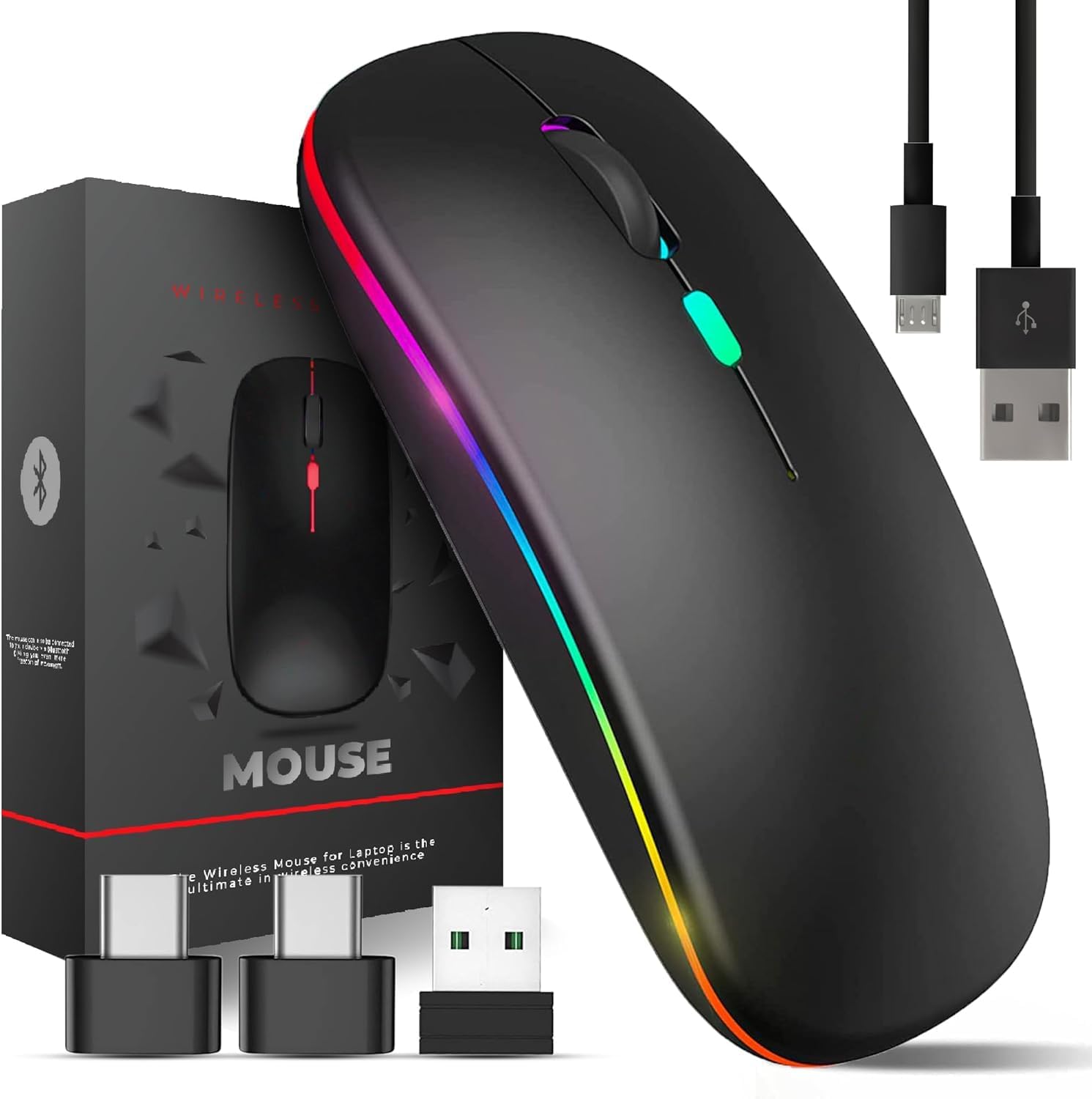 TEUREMI Wireless Bluetooth Mouse, Silent USB & USB-C Rechargeable Mouse, Dual Mode 2.4GHz & Bluetooth Mouse for Laptop, PC Mous e, Computer M ouse, Laptop Accessories, 800–2400 DPI