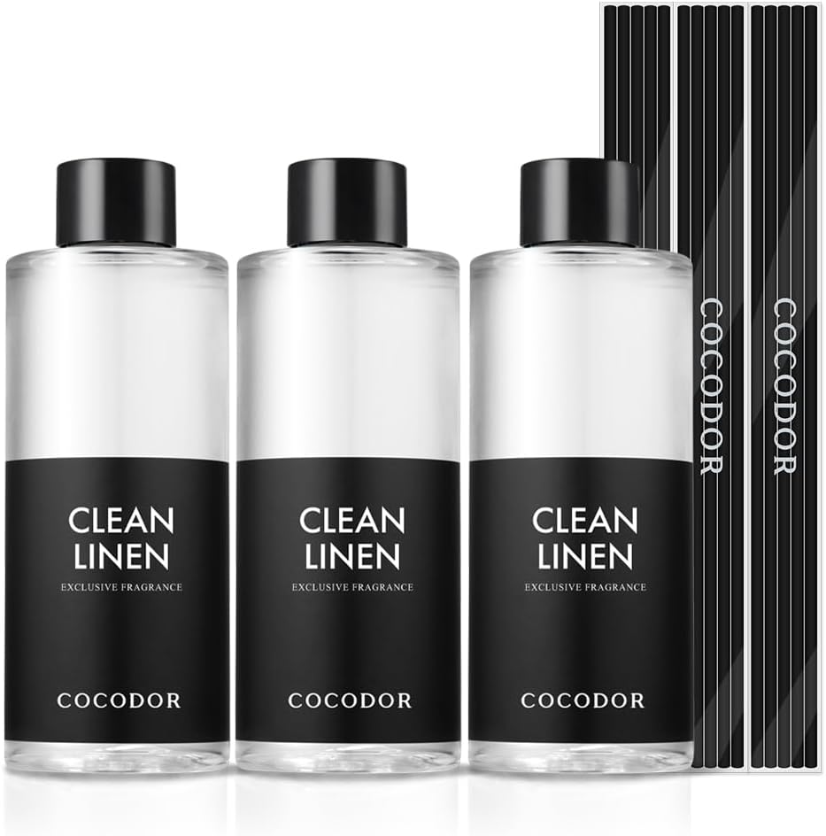 Cocod'or COCODOR Reed Diffuser Oil Refill/Clean Linen /200ml / 3 Pack/Aromatherapy, Home Fragrance, Scented Oils, Oils for Reed Diffuser, Bathroom Home Decor