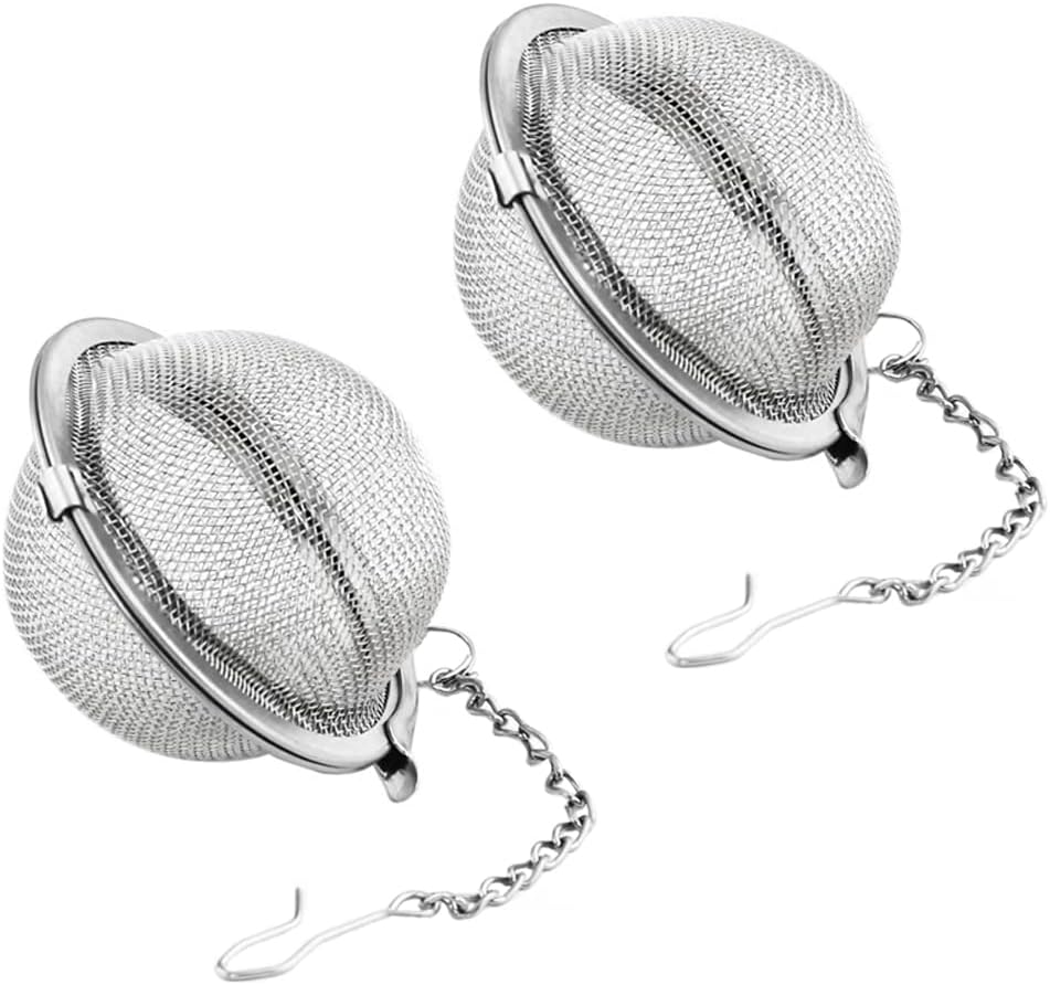 Mebamce 2pcs Stainless Steel Tea Strainer Infuser Balls Mesh Tea Filter with Extended Chain Hook (4.5cm)
