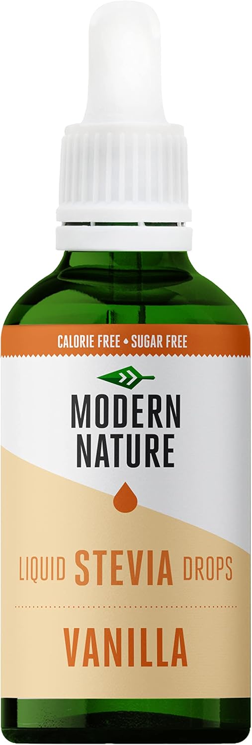 Modern Nature Vanilla Flavour Drops - Liquid Stevia Drops Sweetner - Zero Calorie Sugar Free Coffee Syrup Alternative – For Flavoured Coffee, Protein Powder, Yoghurt, Tea – Vegan, Keto Sweetener 100ml