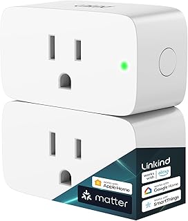 Linkind Matter Smart Plug, Work with Apple Home, Siri, Alexa, Google Home, SmartThings, Smart Outlet 15A/1800W Max, Smart Home Automation, APP Remote Control,Timer&Schedule, 2.4G Wi-Fi Only, 2 Pack