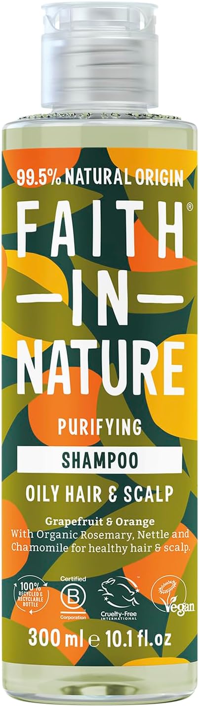 Faith In Nature 300ml Natural Grapefruit & Orange Shampoo, Invigorating, Vegan & Cruelty Free, No SLS or Parabens, For Normal to Oily Hair