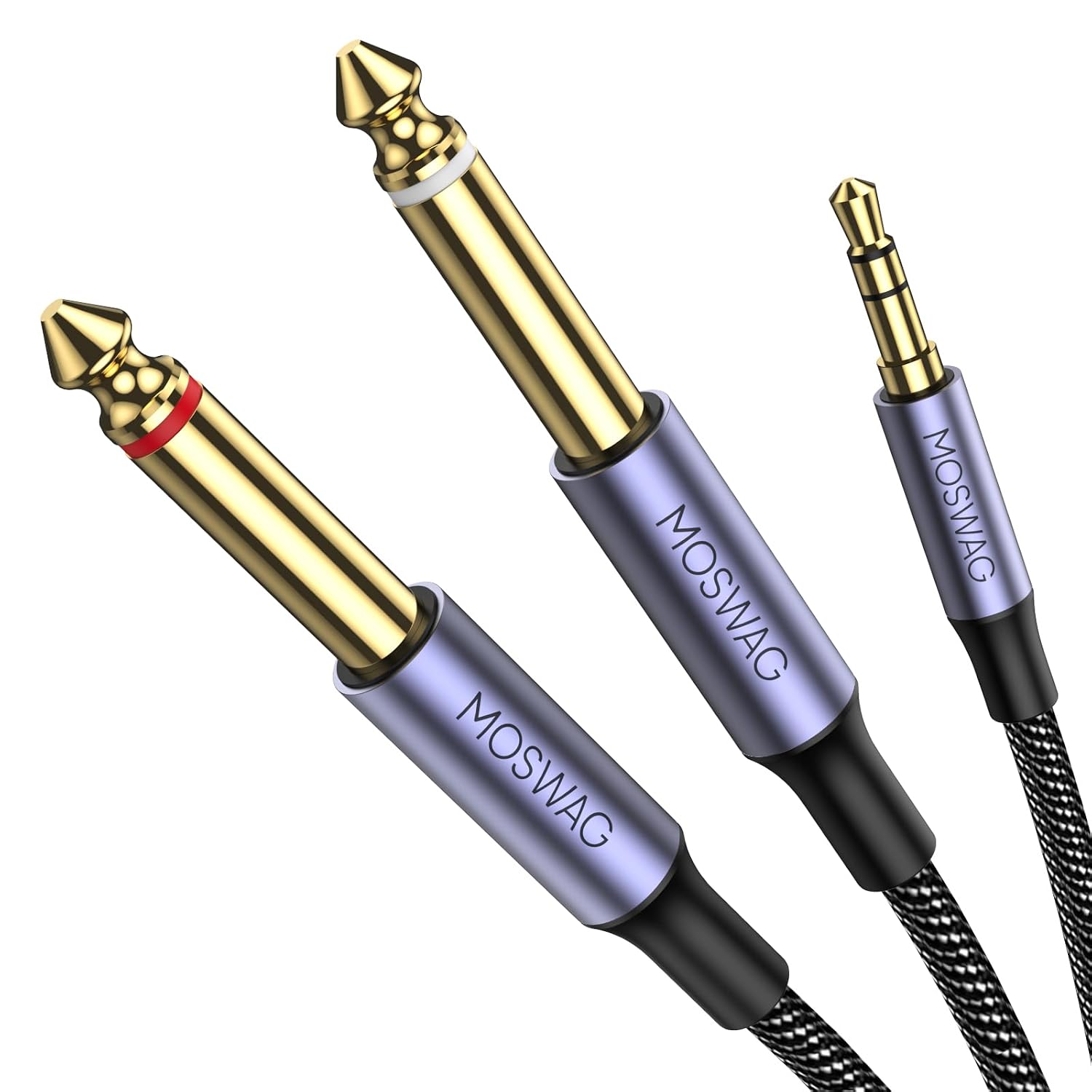 MOSWAG 3.5mm 1/8" TRS to Double 6.35mm 1/4" TS Mono Y-Cable 6.6FT/2Meter Splitter Cable Stereo Audio Cord Compatible with iPhone iPod Laptop Multimedia Speakers and Home Stereo Systems
