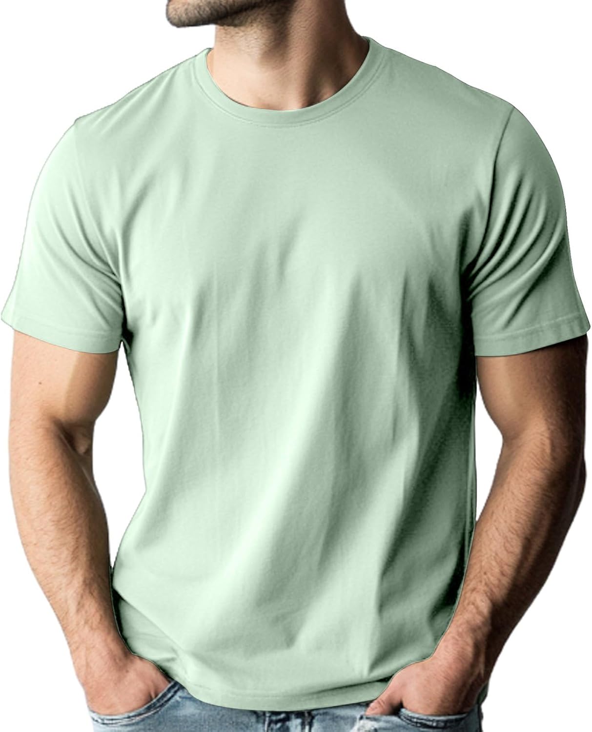 Plain 100% Soft Organic Cotton Short Sleeve Tee Sage Green Premium Round Neck Casual T-Shirt