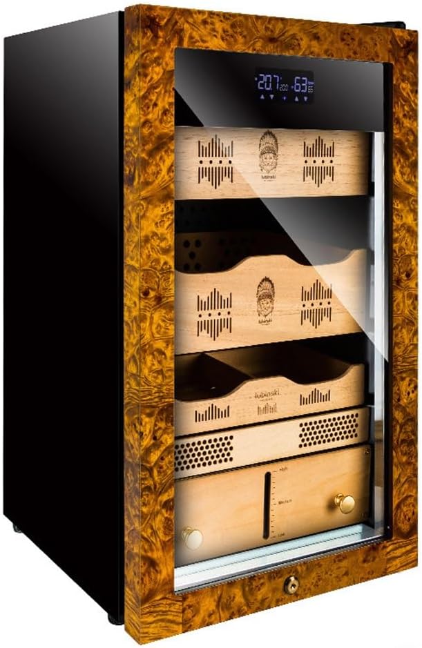 Luxurious Classic Cigar Humidor, Cigar Cabinet Cigar Humidor Countertop Cigar Cooler, Freestanding Compact Mini Cigar Cooler 250 Cigars Capacity, Glass Door