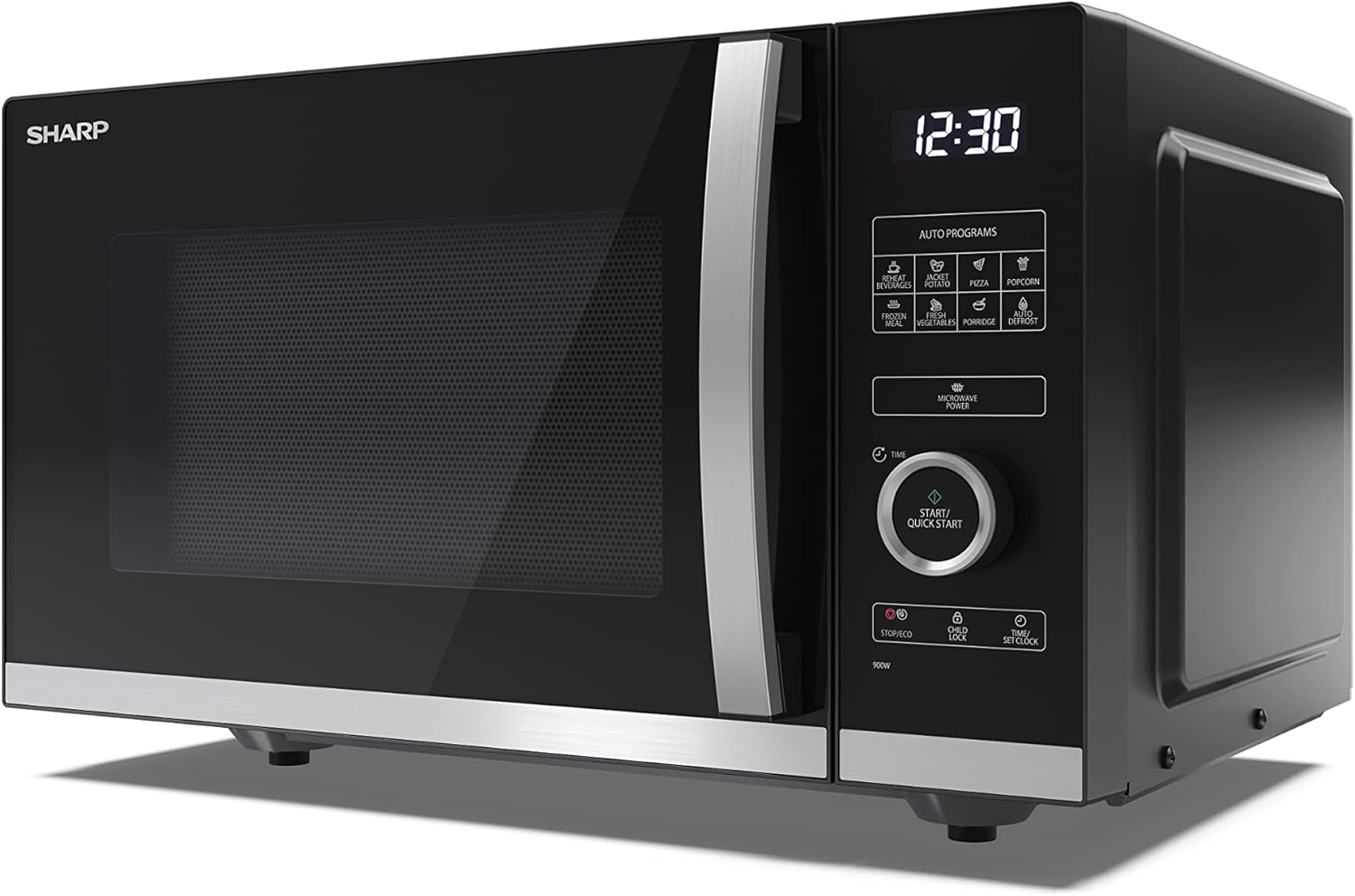SHARP YC-QS254AU-B 25 Litre 900W Digital FLATBED Microwave, 10 power levels, ECO Mode, defrost function, LED cavity light - Black