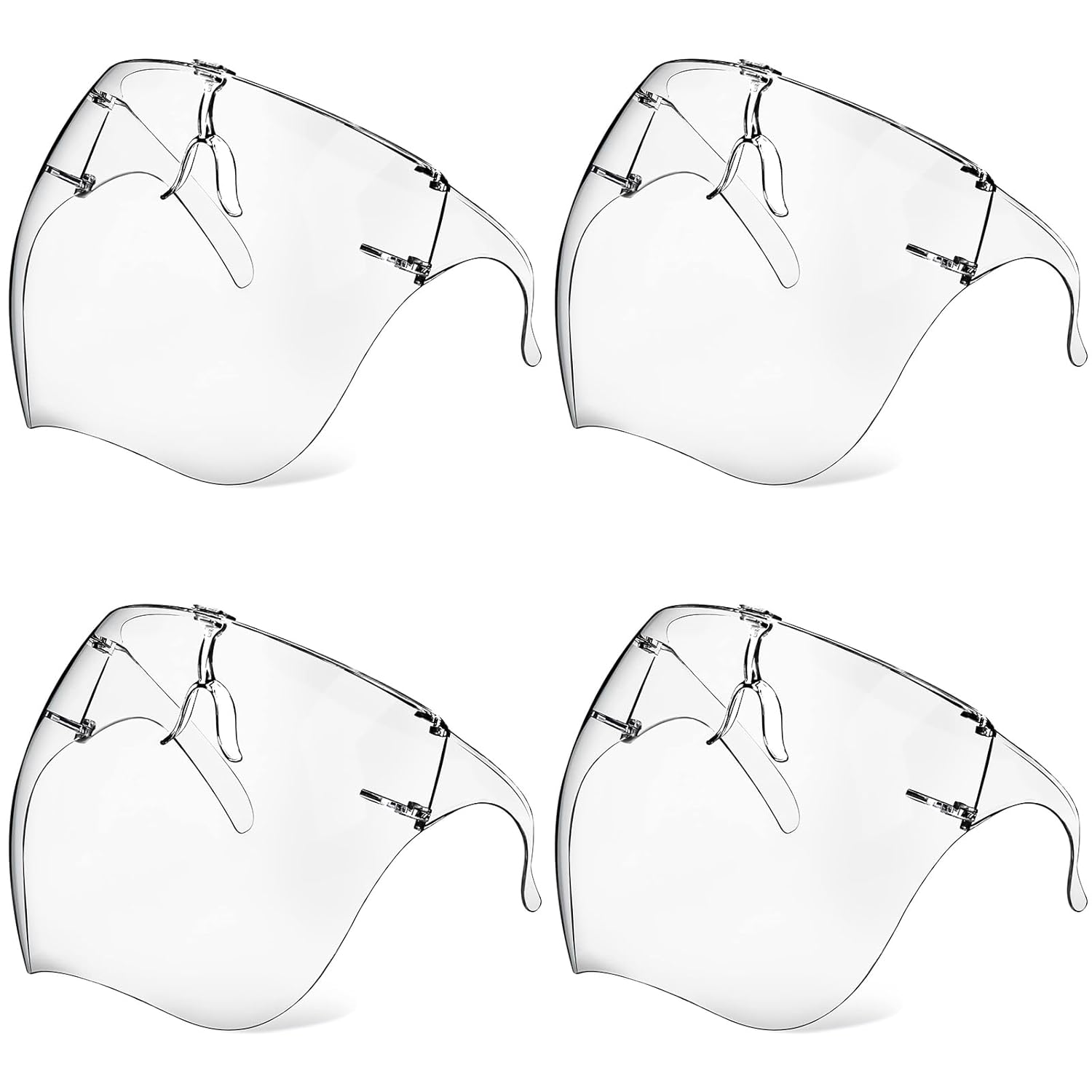 4 Pack Face Shield with Glasses, Face Mask Shield Anti-Fog Clear Ultra Clear Reusable Protective Plastic Face Shield Mask Droplet Splash Guard for Women Men Kids