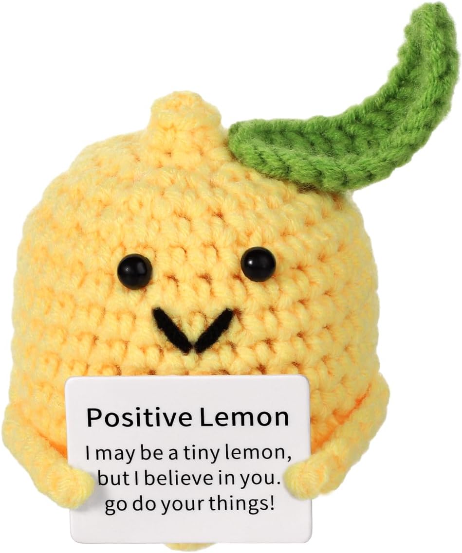BOXOB Mini Funny Positive Lemon, 3.93in Plushies Potato Knitted Wool Pocket Crochet Doll Toys Creative Cute Positive Emotional Support Lemon for Birthday Gift Party Decoration Encouragement