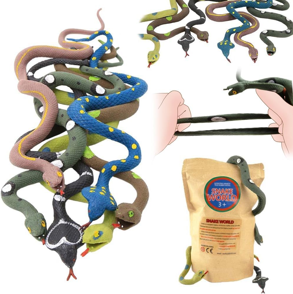Yeonha Toys 6 PCS 14 Inch Rubber Snake Toy Set, Realistic Fake Snake Figure with Super Stretches Waterproof Material TPR, Keep Bird Away Bathtub Garden Rainforest Reptile Toy, Gifts or Party Supplies