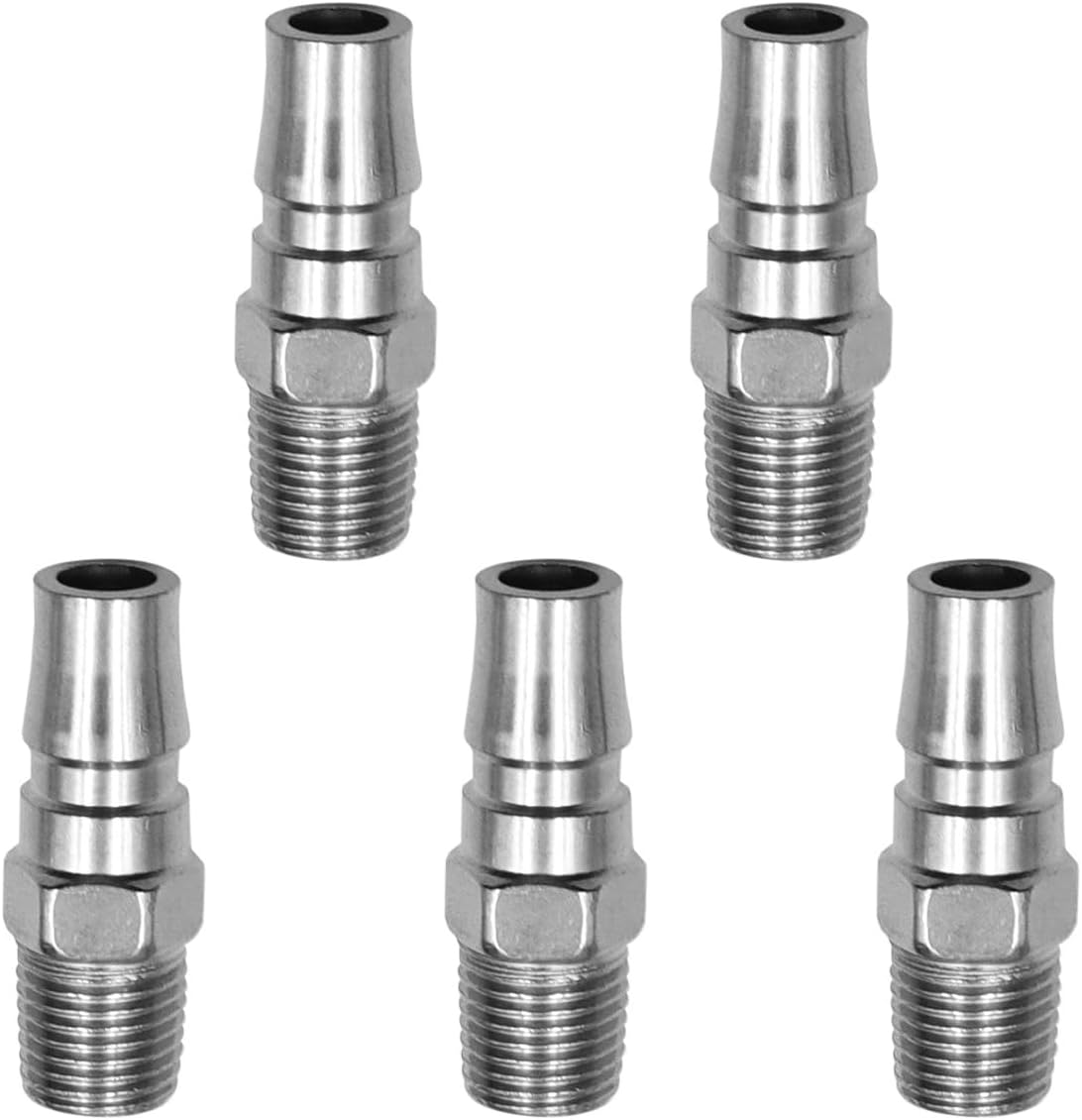 5 Pack Air Compressor Hose Fittings PM20 to 1/4" BSP Thread Adapter Quick Release Pneumatic Connector for Industrial Brad Nailer Combo Kit Airline Airbrush System Automotive Tire Compressors