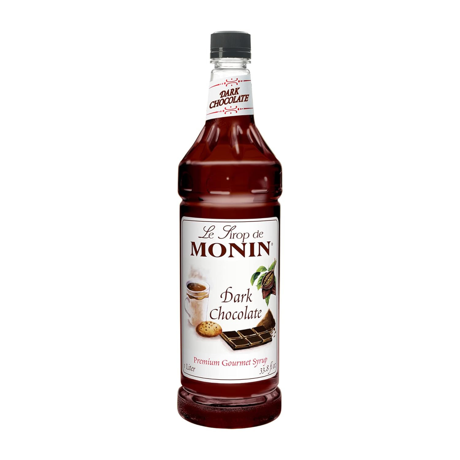 Monin - Dark Chocolate Syrup, Rich Cocoa Flavor, Great for Lattes, Mochas, Smoothies, & Shakes, Vegan, Non-GMO, Gluten-Free (1 Liter)