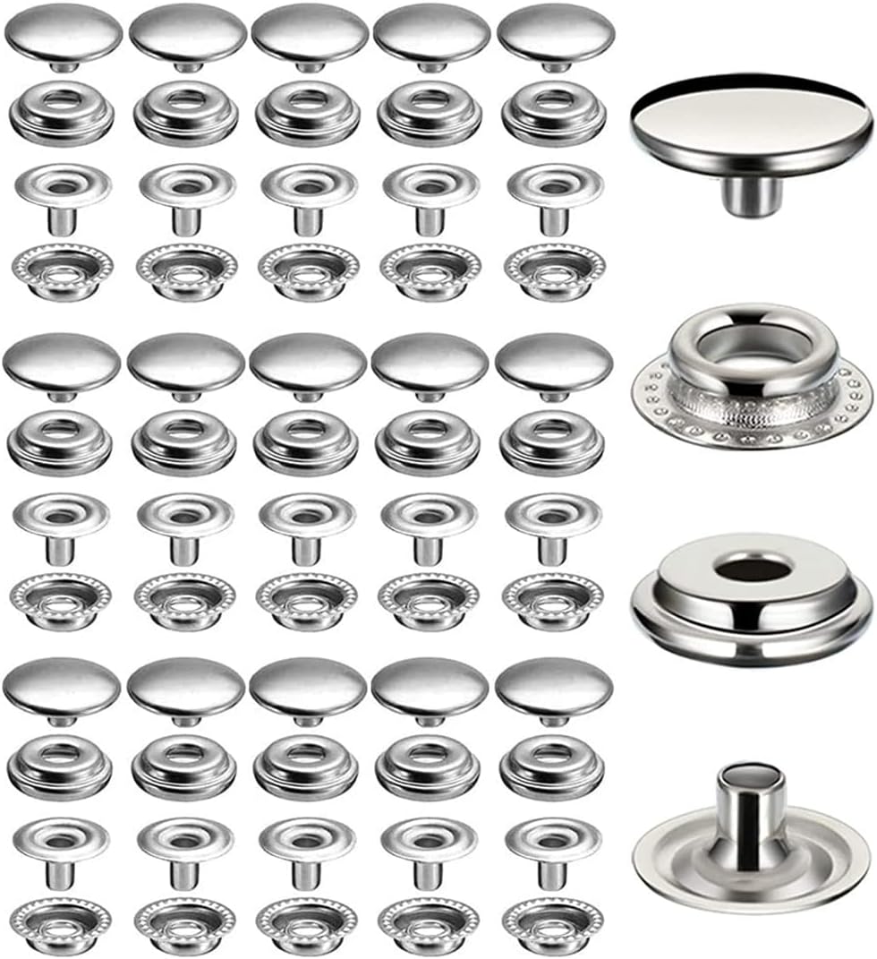240 Pieces Stainless Steel Snap Fastener, BetterJonny 15mm Heavy Duty Snap Button Press Stud Cap for Jeans Fabric Jackets Clothes Bag Leather DIY Craft
