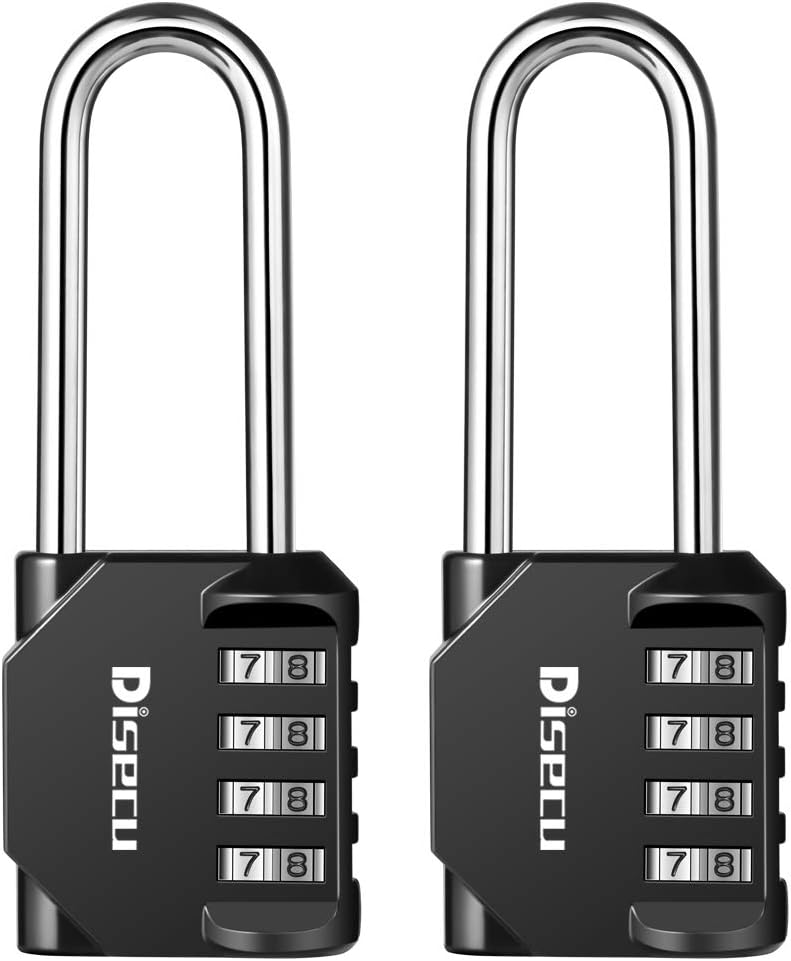 2 Pack disecu 2.6 Inch Long Shackle Combination Lock, 4 Digit Outdoor Waterproof Padlock for School Gym Locker, Sports Locker, Storage Unit, Gate, Fence, Toolbox, Cabinet (Black)