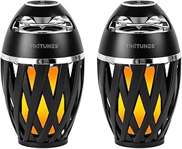 TikiTunes Portable Bluetooth 5.0 Indoor/Outdoor Wireless Speakers, LED Torch Atmospheric Lighting Effect, 5-Watt Audio USB Speakers, 2000 mAh Battery for iPhone/iPad/Android (Set of 2)