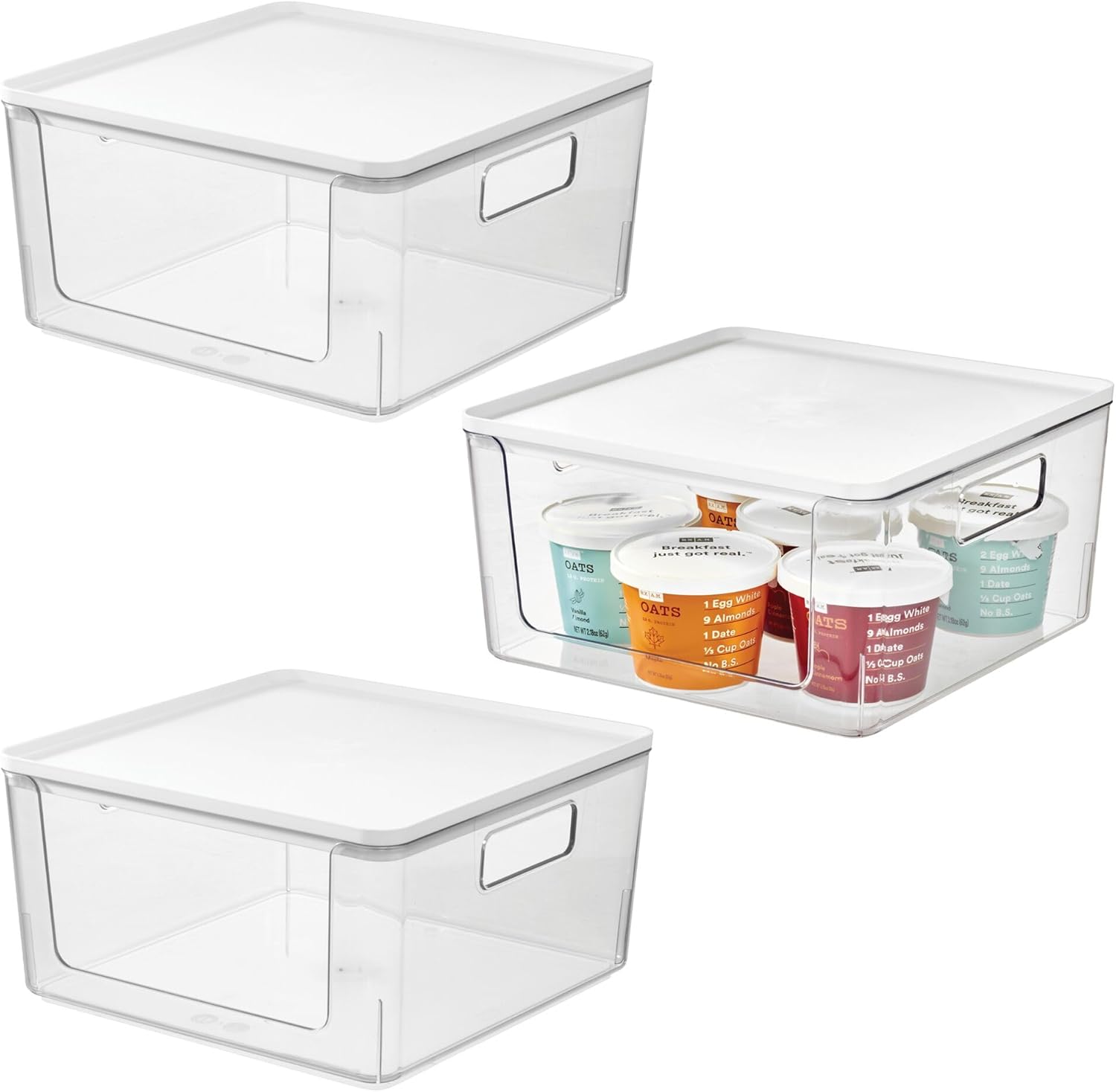 iDesign Stackable Open-Front Storage Bins with Lid for Kitchen and Pantry - Set of 3 - Clear/White