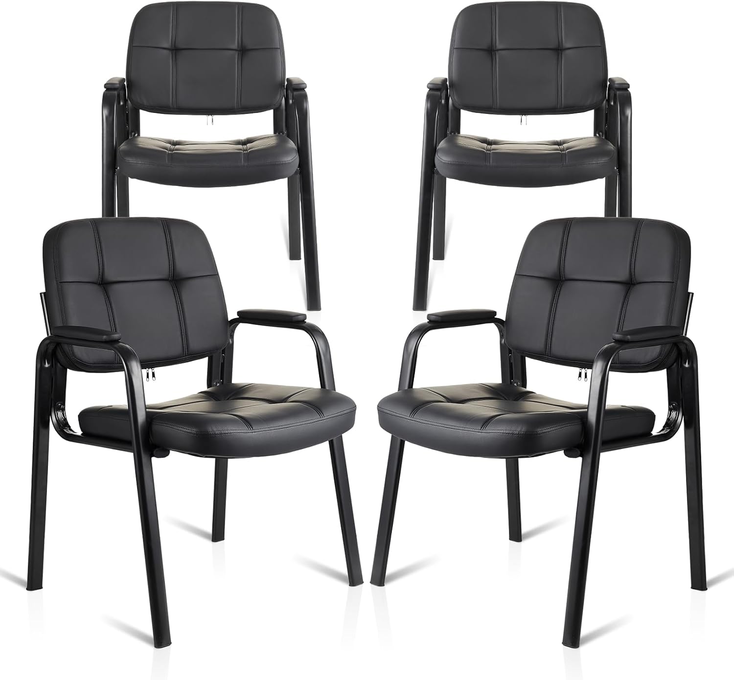 CLATINA Waiting Room Guest Chair with Bonded Leather Padded Arm Rest for Office Reception and Conference Desk Black 4 Pack