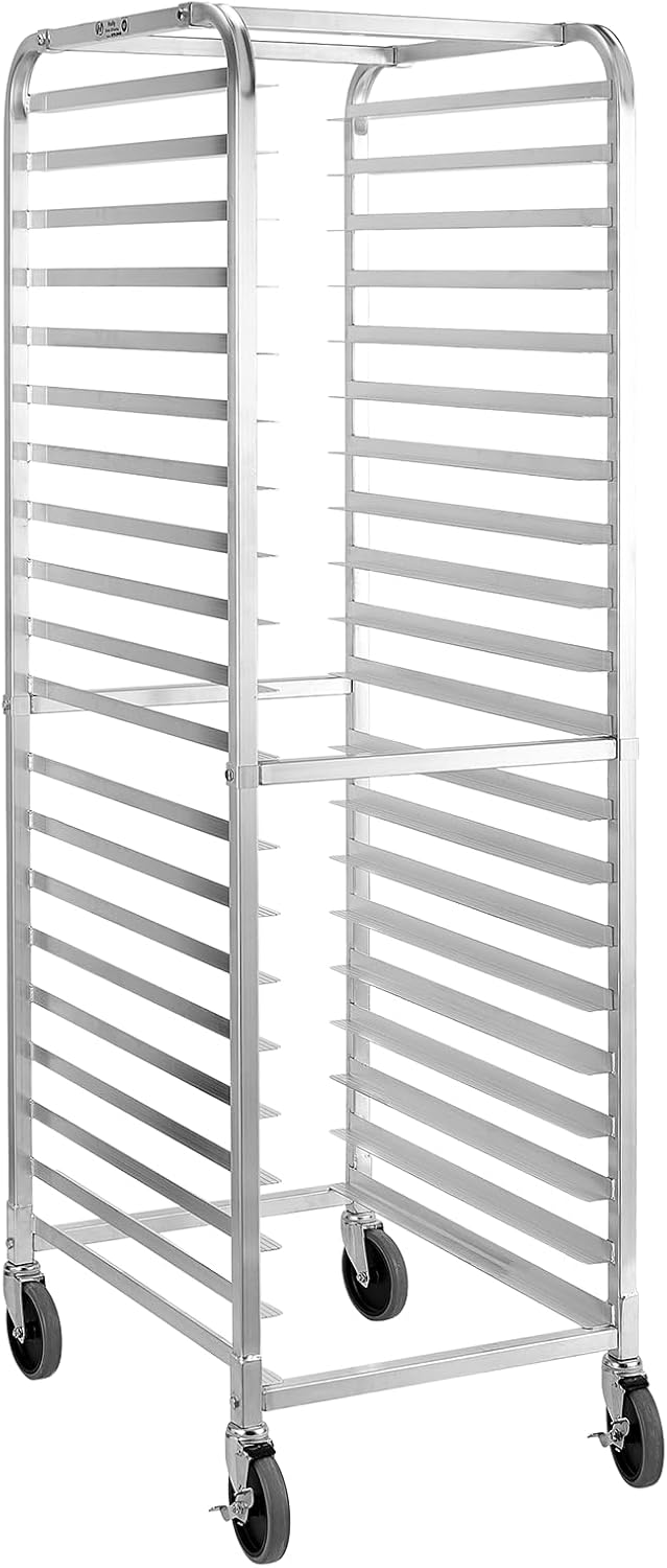 HALLY SINKS & TABLES H Bun Pan Rack 20 Tier with Wheels, Commercial Bakery Racking of Aluminum for Full & Half Sheet - Kitchen, Restaurant, Cafeteria, Pizzeria, Hotel and Home, 26" L x 20" W x 69" H