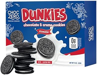 ChocZero Keto Chocolate Sandwich Cookies with Creme - Low Sugar Gluten Free Dunkies (1 Box, 9oz)