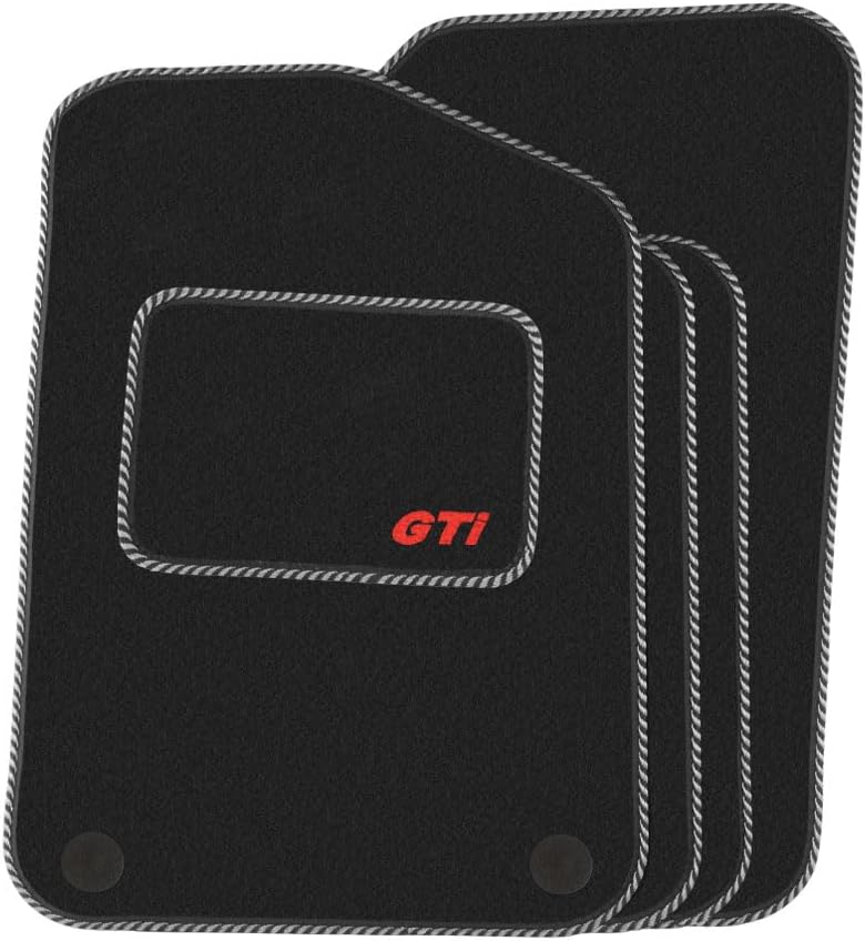 Precision - Tailored Car Mats - Intended for Volkswagen Golf MK7 2013-2020 with a Red GTi Logo - 4 Piece Set - Non-Slip Floor Mats - Black Carpet - Silver Twist Trim - Fittings Clips - SFP