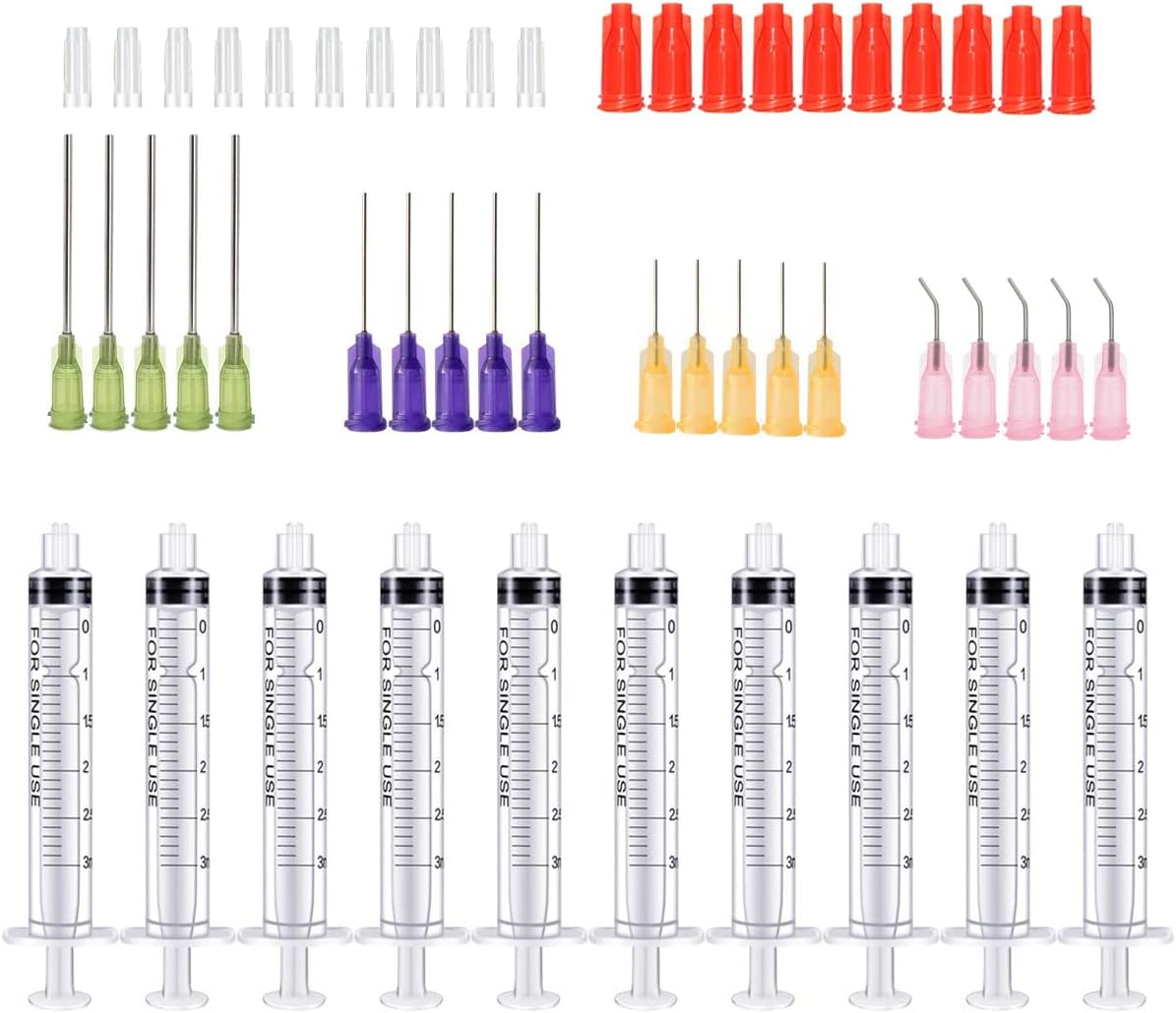 50 Pcs - 3ml Syringes with 14ga, 20ga,21ga, 23ga Blunt Tip Needles With Syringe Caps and Needle Caps for Refilling and Measuring Liquids, Oil or Glue Applicator