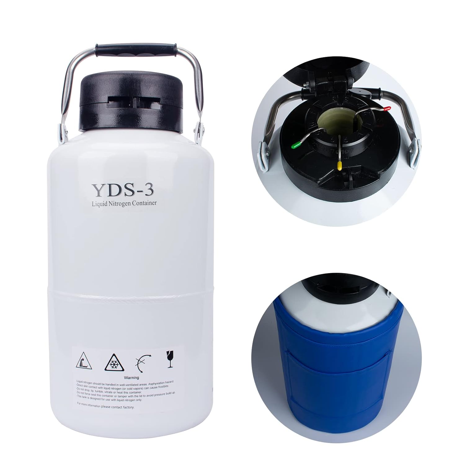 3L Liquid Nitrogen Dewar, Cryogenic Nitrogen Container Tank with 3 Canisters & Carry Bag