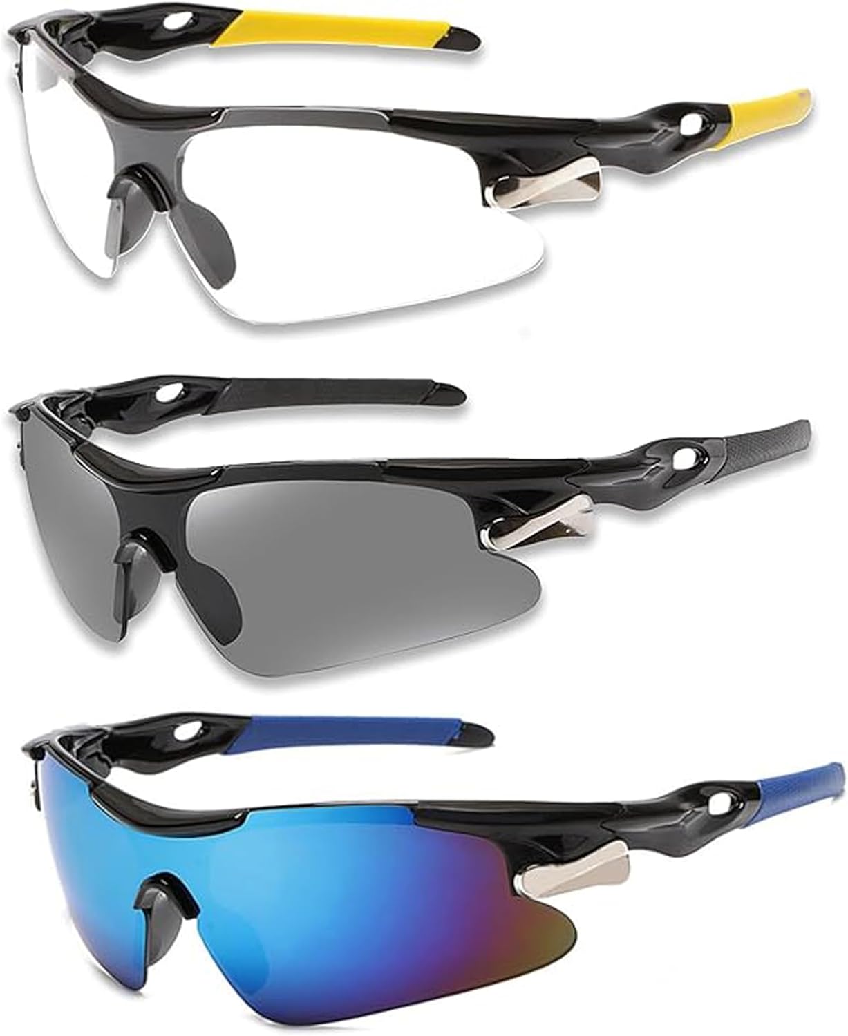 3 Pcs Cycling Glasses, Sports Sunglasses, Cycling Sunglasses for Men Women, Sunglassess Windproof Cycling Glasses UV400 Protection Light Sunglassess Outdoor Glassess for Men Woman