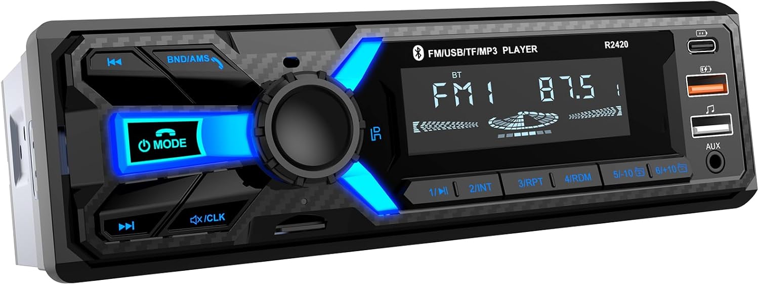 RDS Car Radio Bluetooth, Wistrue Car Stereo with Type-C Charging Port FM/AM 1DIN Radio with Bluetooth Hands-Free System MP3 Player/2 USB/AUX/SD/DSP