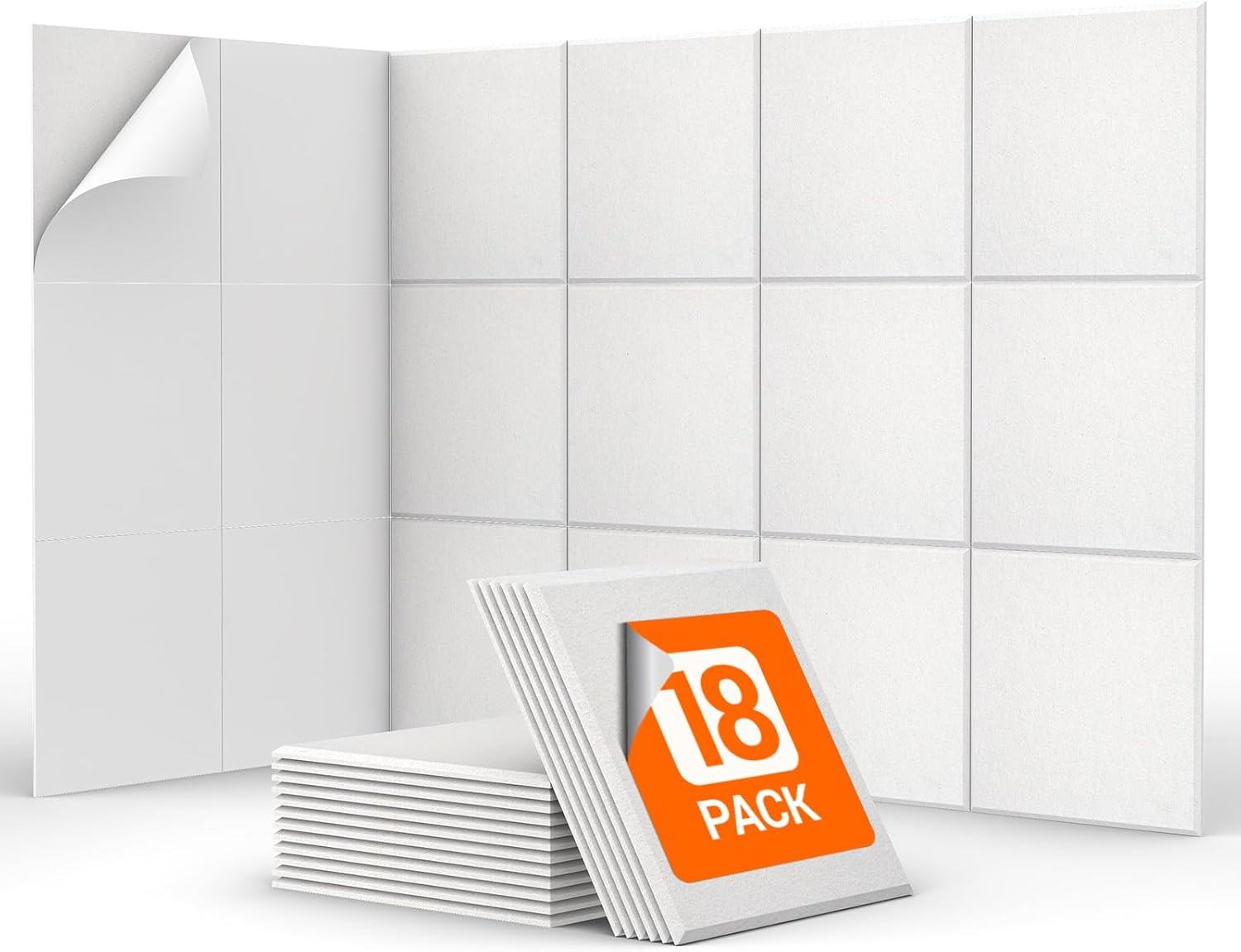 18 Pack Sound Proofing Panels Self-adhesive, TONOR 30x30x0,9cm Square Acoustic Absorbing Panels for Wall, High Density Insulation Soundproofing Panels for Recording Studio, Game Room, Offices, White