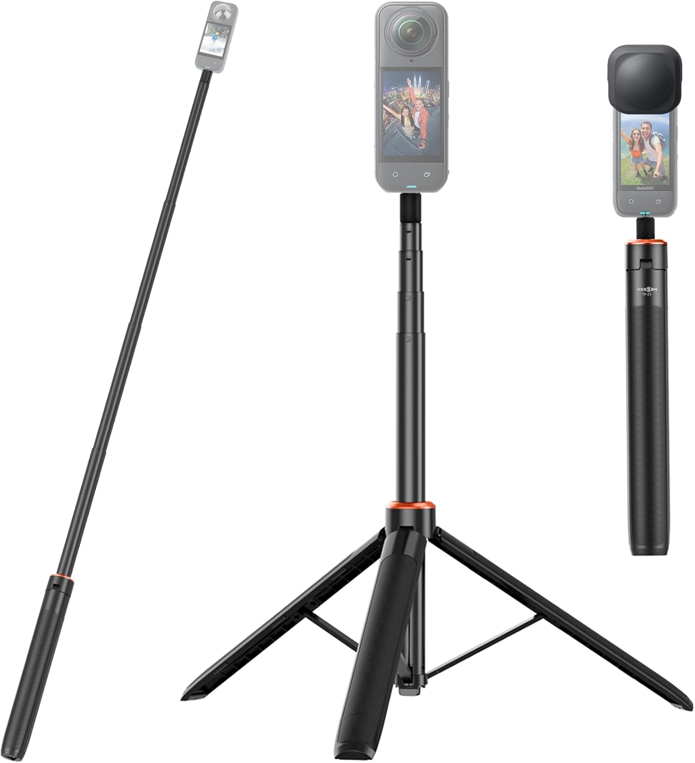 Accessories Kit for Insta 360 X5/X4, 2-in-1 Extendable Selfie-Stick Tripod + Lens Cap for Insta360 X5/X4