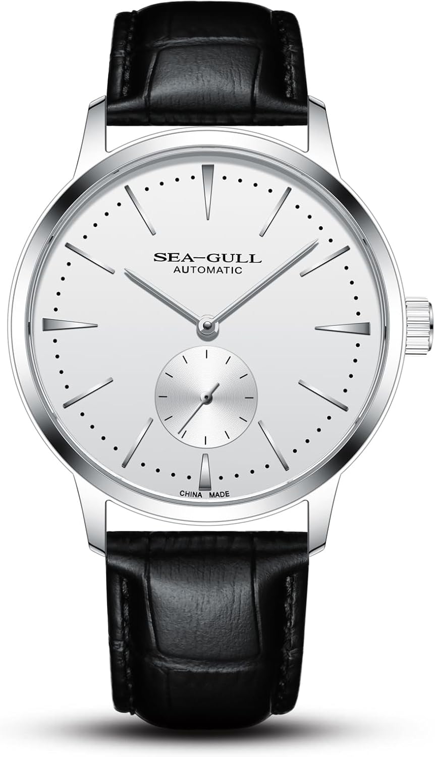 SEA-GULL Men's Automatic Mechanical Watch with Seconds Sub-dial, Business Leather Strap Analogue Display Wristwatch,40mm